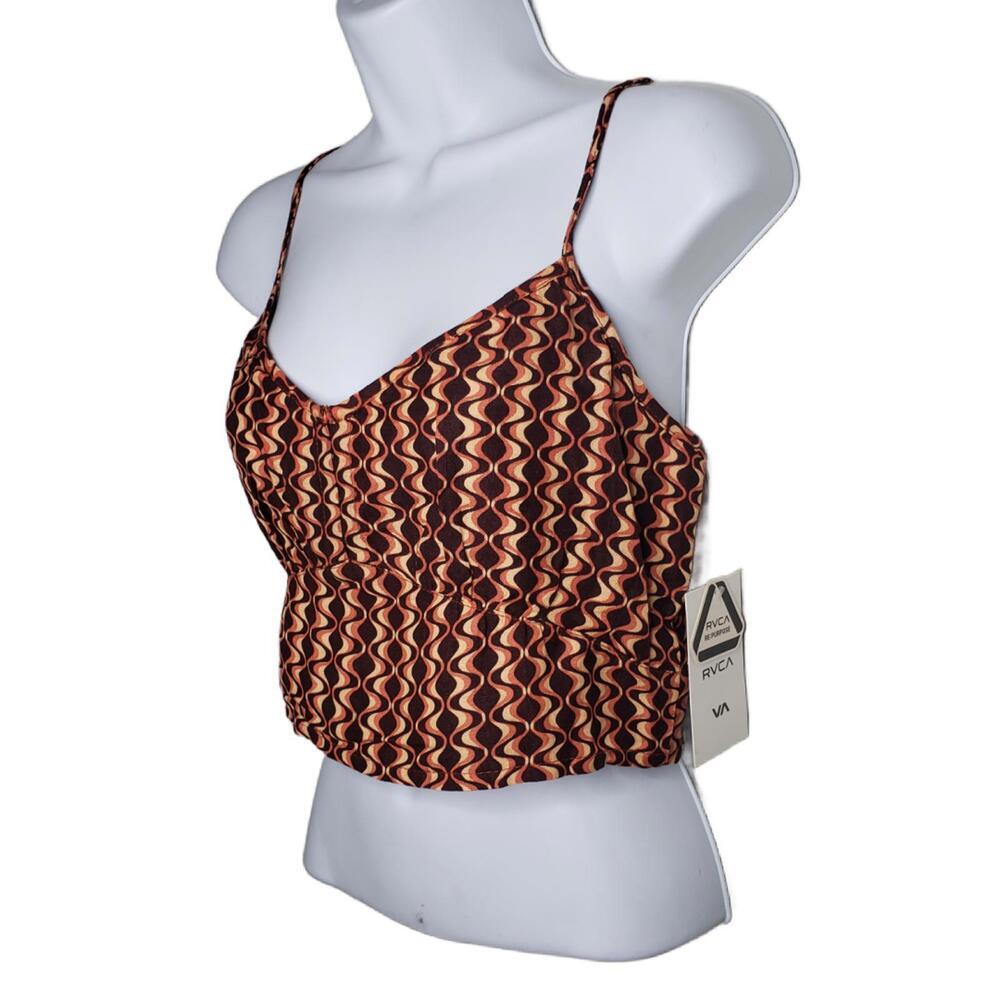 RVCA Womens Sz M Moxy Retro Groovy Print Linen Blend Tank Top Blouse(1850) - Picture 2 of 6